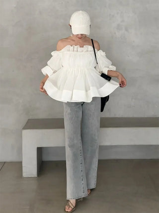 Gathered Frill Tunic Top