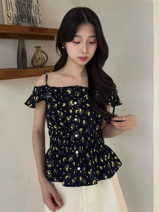 Sustainable Fruit Print Shirred Blouse