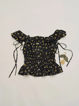 Sustainable Fruit Print Shirred Blouse