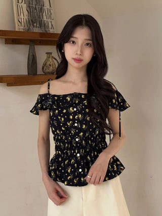 Sustainable Fruit Print Shirred Blouse