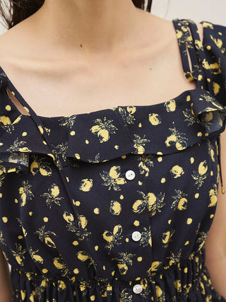 Sustainable Fruit Print Shirred Blouse