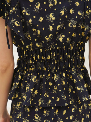 Sustainable Fruit Print Shirred Blouse