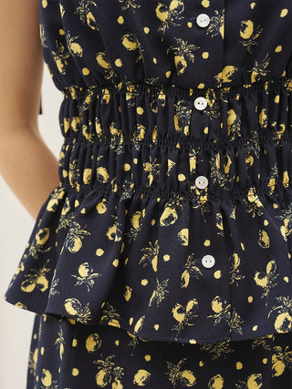 Sustainable Fruit Print Shirred Blouse
