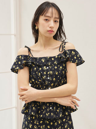 Sustainable Fruit Print Shirred Blouse