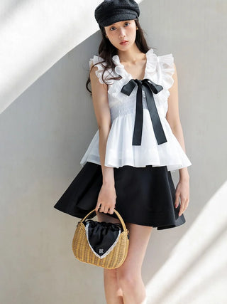 Sheer Peplum Ribbon Blouse