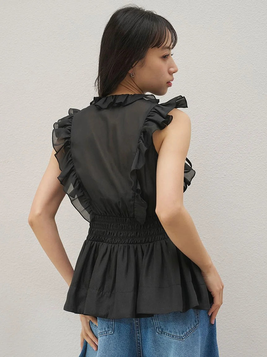 Sheer Peplum Ribbon Blouse – SNIDEL