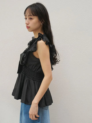 Sheer Peplum Ribbon Blouse