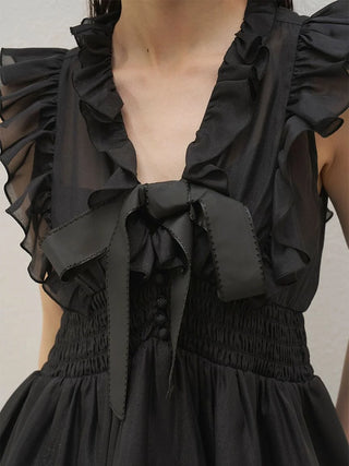Sheer Peplum Ribbon Blouse