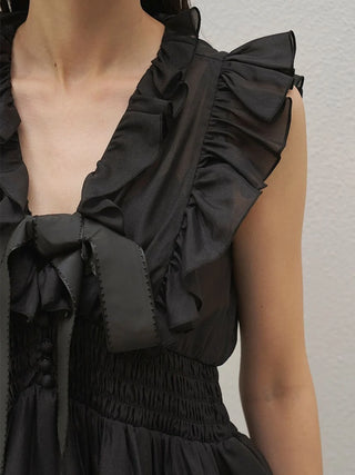 Sheer Peplum Ribbon Blouse