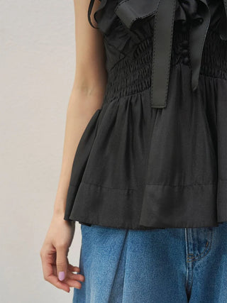 Sheer Peplum Ribbon Blouse