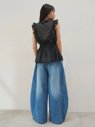 Sheer Peplum Ribbon Blouse