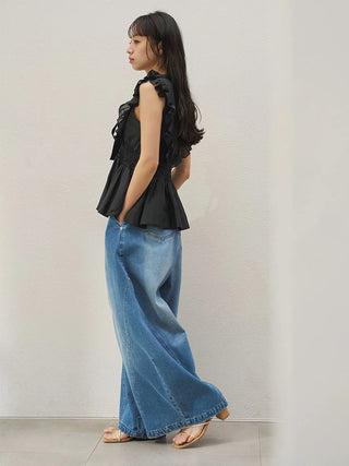Sheer Peplum Ribbon Blouse
