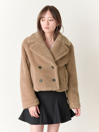 Boa Short Jacket Coat in light brown, Premium Fashionable Women's Tops Collection at SNIDEL USA