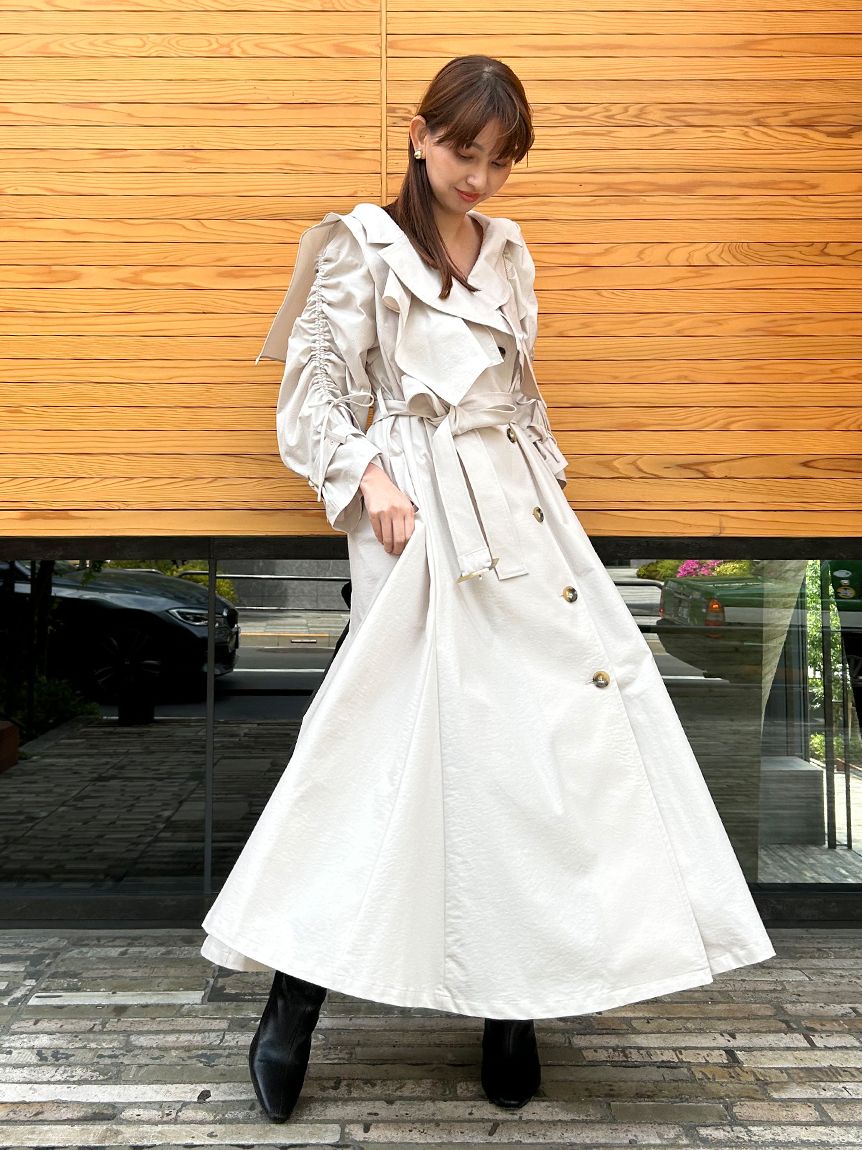 Ruffle Frill Long Trench Coat