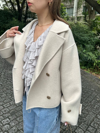 River P Oversized Wool Coat in Light Beige, Premium Fashionable Women's Tops Collection at SNIDEL USA