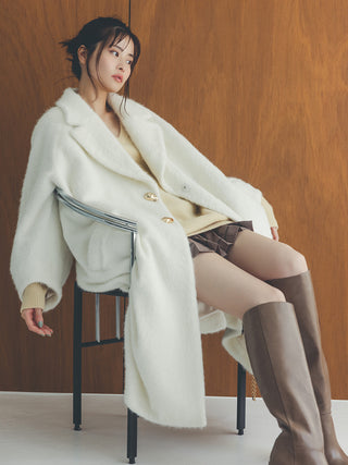 Shaggy Luxe Longline Coat in Ivory, Premium Women's Outwear at SNIDEL USA