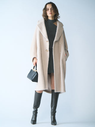 Shaggy Luxe Longline Coat in Beige, Premium Women's Outwear at SNIDEL USA