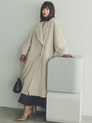 Shaggy Luxe Longline Coat in Beige, Premium Women's Outwear at SNIDEL USA