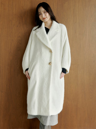 Shaggy Luxe Longline Coat in Ivory, Premium Women's Outwear at SNIDEL USA