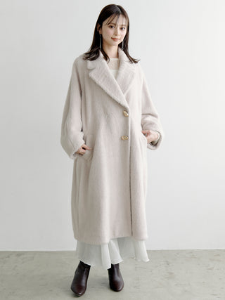 Shaggy Luxe Longline Coat in Beige, Premium Women's Outwear at SNIDEL USA