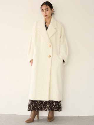 Shaggy Luxe Longline Coat in Ivory, Premium Women's Outwear at SNIDEL USA