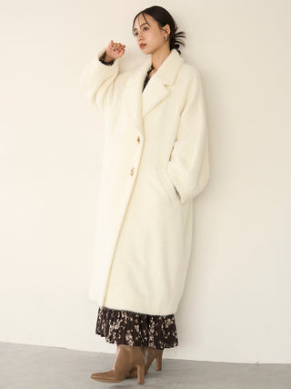 Shaggy Luxe Longline Coat in Ivory, Premium Women's Outwear at SNIDEL USA