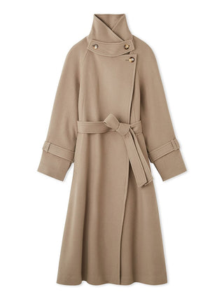 Wool Cashmere Stand Wrap Coat in Mocha, Premium Women's Outwear at SNIDEL USA