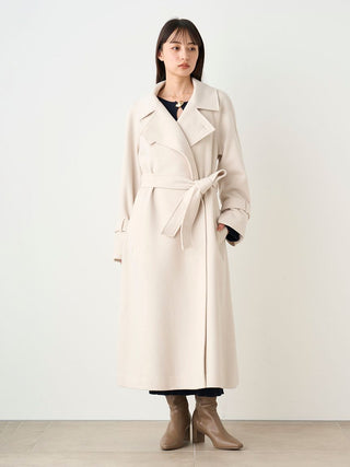 Wool Cashmere Stand Wrap Coat in Ivory, Premium Women's Outwear at SNIDEL USA