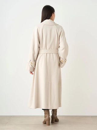 Wool Cashmere Stand Wrap Coat in Ivory, Premium Women's Outwear at SNIDEL USA