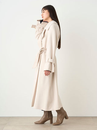 Wool Cashmere Stand Wrap Coat in Ivory, Premium Women's Outwear at SNIDEL USA