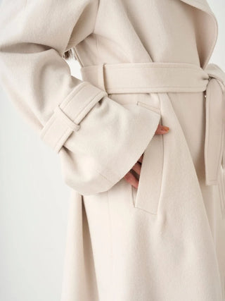 Wool Cashmere Stand Wrap Coat in Ivory, Premium Women's Outwear at SNIDEL USA