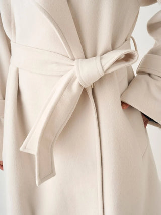 Wool Cashmere Stand Wrap Coat in Ivory, Premium Women's Outwear at SNIDEL USA