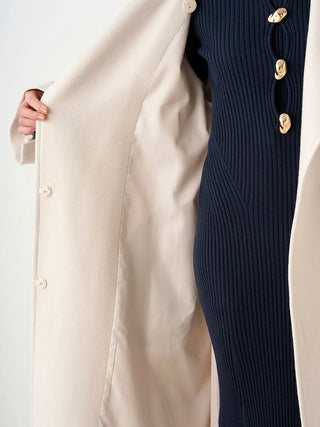 Wool Cashmere Stand Wrap Coat in Ivory, Premium Women's Outwear at SNIDEL USA