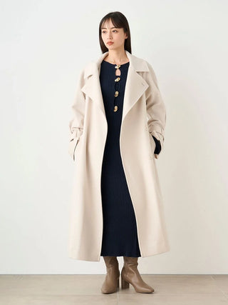 Wool Cashmere Stand Wrap Coat in Ivory, Premium Women's Outwear at SNIDEL USA