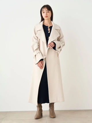 Wool Cashmere Stand Wrap Coat in Ivory, Premium Women's Outwear at SNIDEL USA