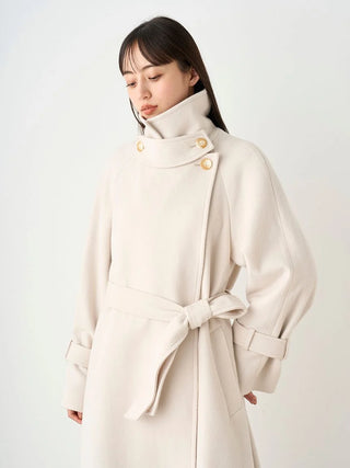 Wool Cashmere Stand Wrap Coat in Ivory, Premium Women's Outwear at SNIDEL USA