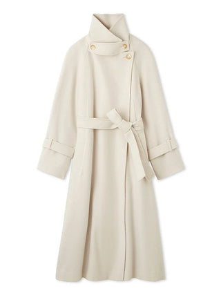 Wool Cashmere Stand Wrap Coat in Ivory, Premium Women's Outwear at SNIDEL USA