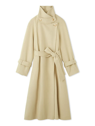 Wool Cashmere Stand Wrap Coat in Ivory, Premium Women's Outwear at SNIDEL USA