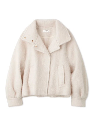 Shaggy Semi Cropped Mohair Wool Jacket in Ivory, Premium Women's Fashionable Sweater, Pullover at SNIDEL USA