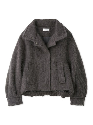 Shaggy Semi Cropped Mohair Wool Jacket in Dark Gray, Premium Women's Fashionable Sweater, Pullover at SNIDEL USA