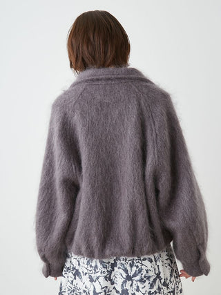 Shaggy Semi Cropped Mohair Wool Jacket in Dark Gray, Premium Women's Fashionable Sweater, Pullover at SNIDEL USA