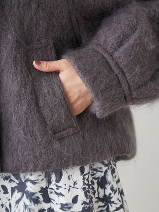 Shaggy Semi Cropped Mohair Wool Jacket in Dark Gray, Premium Women's Fashionable Sweater, Pullover at SNIDEL USA