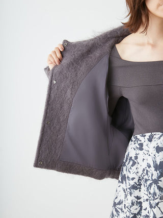 Shaggy Semi Cropped Mohair Wool Jacket in Dark Gray, Premium Women's Fashionable Sweater, Pullover at SNIDEL USA