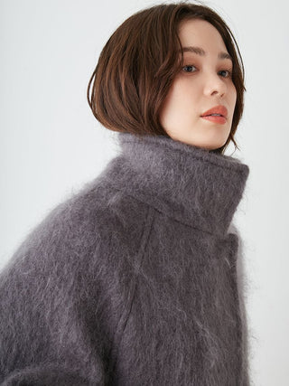 Shaggy Semi Cropped Mohair Wool Jacket in Dark Gray, Premium Women's Fashionable Sweater, Pullover at SNIDEL USA