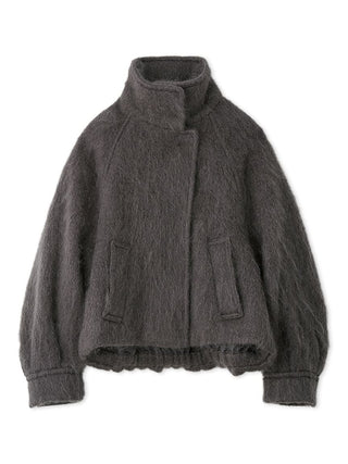 Shaggy Semi Cropped Mohair Wool Jacket in Dark Gray, Premium Women's Fashionable Sweater, Pullover at SNIDEL USA