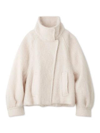 Shaggy Semi Cropped Mohair Wool Jacket in Ivory, Premium Women's Fashionable Sweater, Pullover at SNIDEL USA