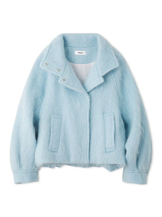 Shaggy Semi Cropped Mohair Wool Jacket in Blue, Premium Women's Fashionable Sweater, Pullover at SNIDEL USA