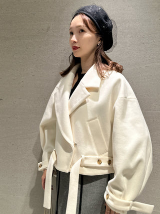 Cropped Pea Coat in Ivory, Premium Women's Outwear at SNIDEL USA