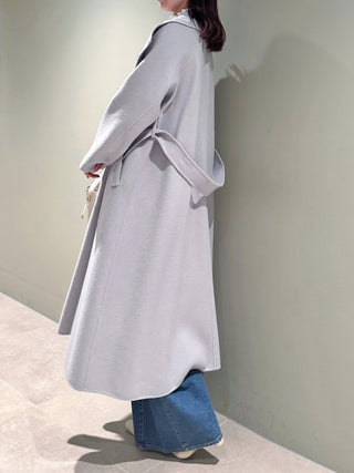 Oversized Collar Wrap Coat in Light Grey, Premium Women's Outwear at SNIDEL USA