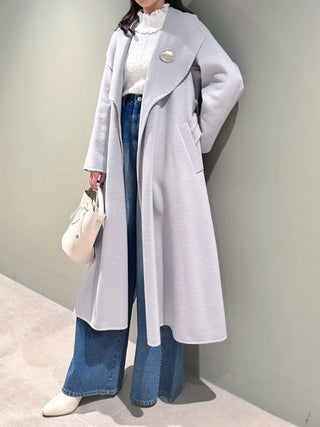 Oversized Collar Wrap Coat in Light Grey, Premium Women's Outwear at SNIDEL USA